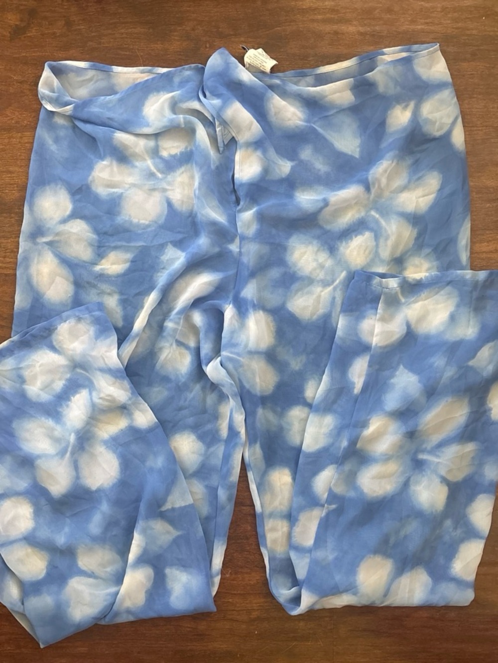 Vintage Jantzen Blue & White Flower Tie-Dye Swim Coverup Pants